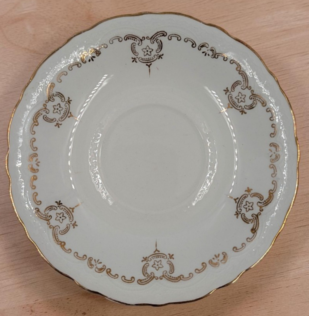 Johnson Bros JB1276 Saucer 6" Gold Scroll Scalloped England Vintage 1950's